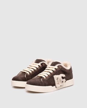 Dolce&Gabbana Brown suede Portofino sneakers with fur CK2374AJ222