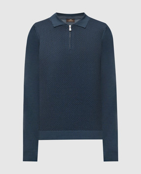 Enrico Mandelli Blue wool and silk patterned polo shirt 2K040A5903
