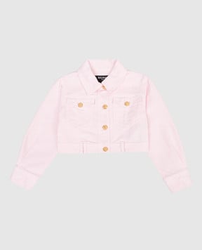Balmain Children's pink denim jacket with logo embroidery BY2A07Z37021213
