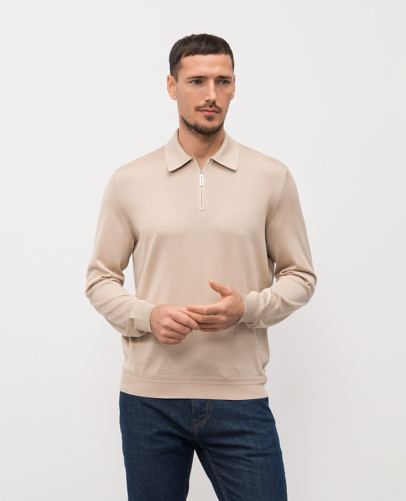 

Beige silk polo with monogram Stefano Ricci