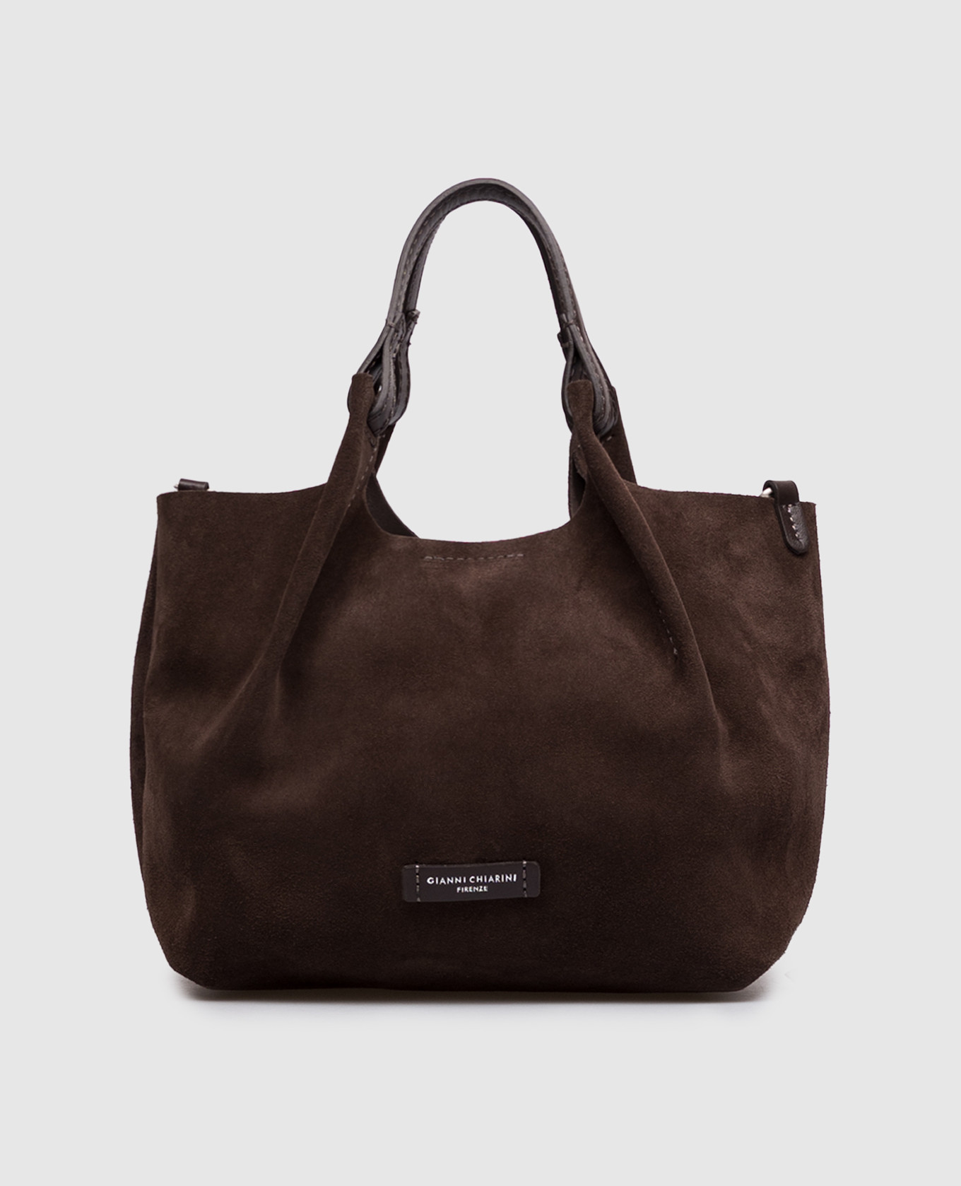 Dua brown suede tote bag with logo patch