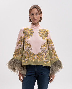 La DoubleJ Pink silk scarf with ostrich feather print TOP0141SIL026SWA03