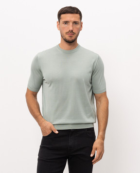 Stefano Ricci Green silk T-shirt with embroidered monogram logo K616215G10F26101
