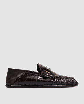 Saint Laurent Cassandre dark brown glossy leather loafers A004150WXAG