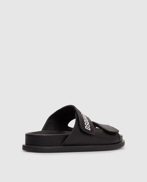 DSQUARED2 Children's black leather flip-flops with logo 827323640