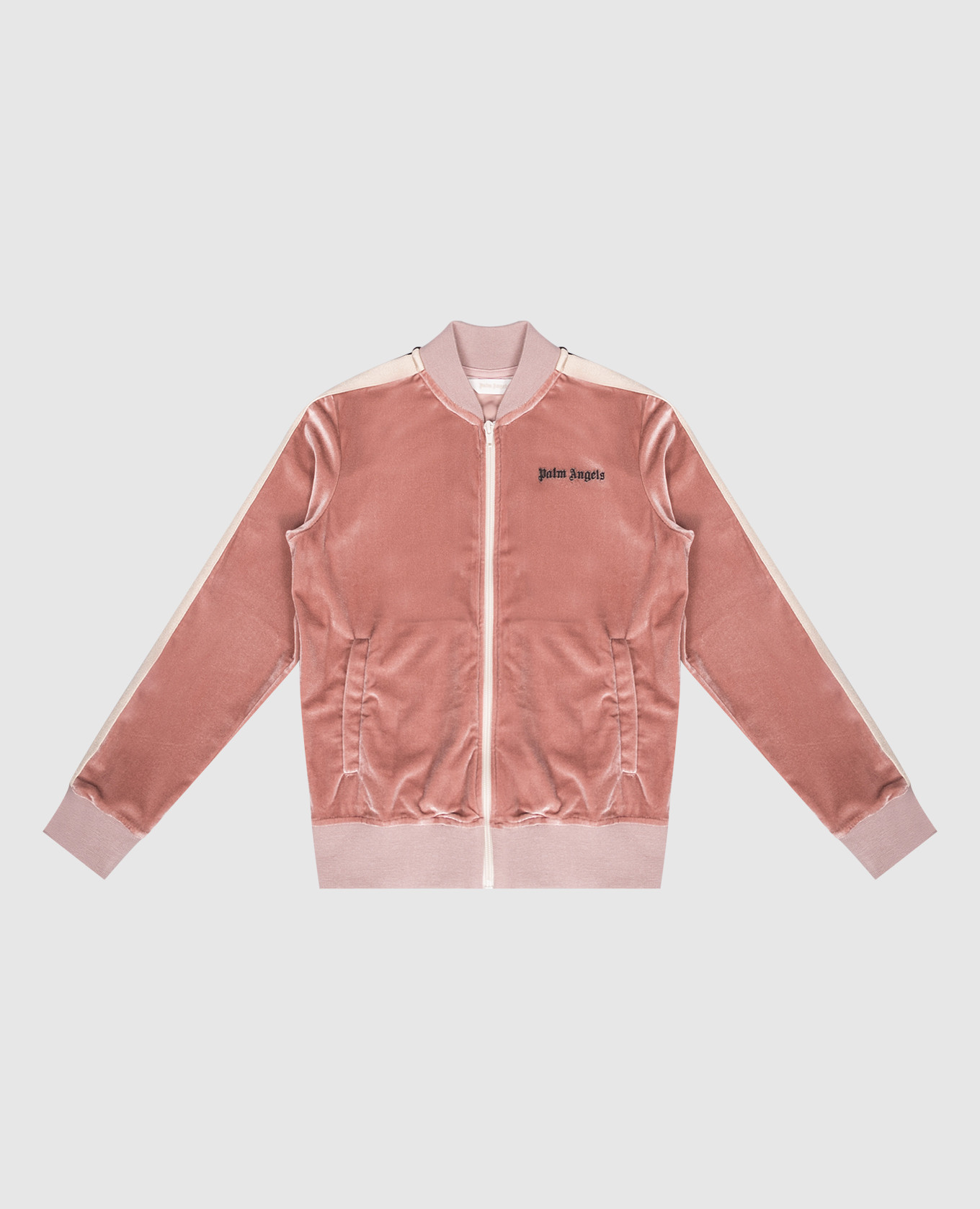 

Children's pink velour bomber jacket with logo Palm Angels