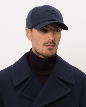 Tom Ford Blue cashmere cap with monogram embroidery MH005TCW003G