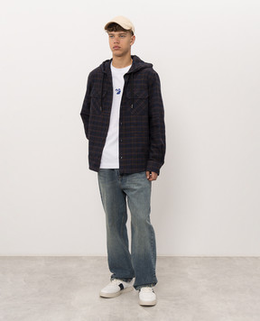 Off-White Blue checked shirt with hood 44MGE056F26F001