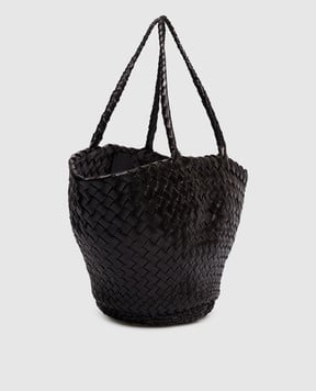Dragon Egola Black Leather Woven Tote Bag DGS68026