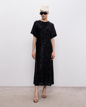 Brunello Cucinelli Black sequined linen, cashmere and silk midi dress MDJ560A90