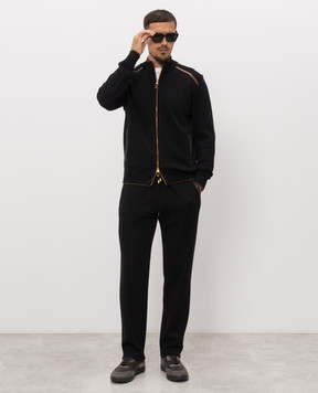 Stefano Ricci Black cardigan made of wool, cashmere and silk with crocodile leather inserts K606437B50F26323
