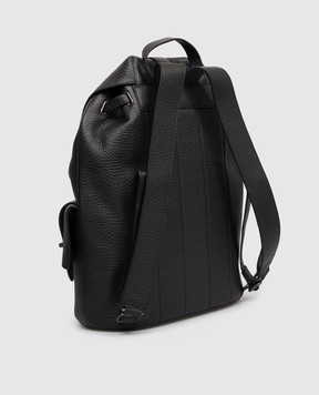 Orciani Jones black leather backpack with textured logo P00750SOF