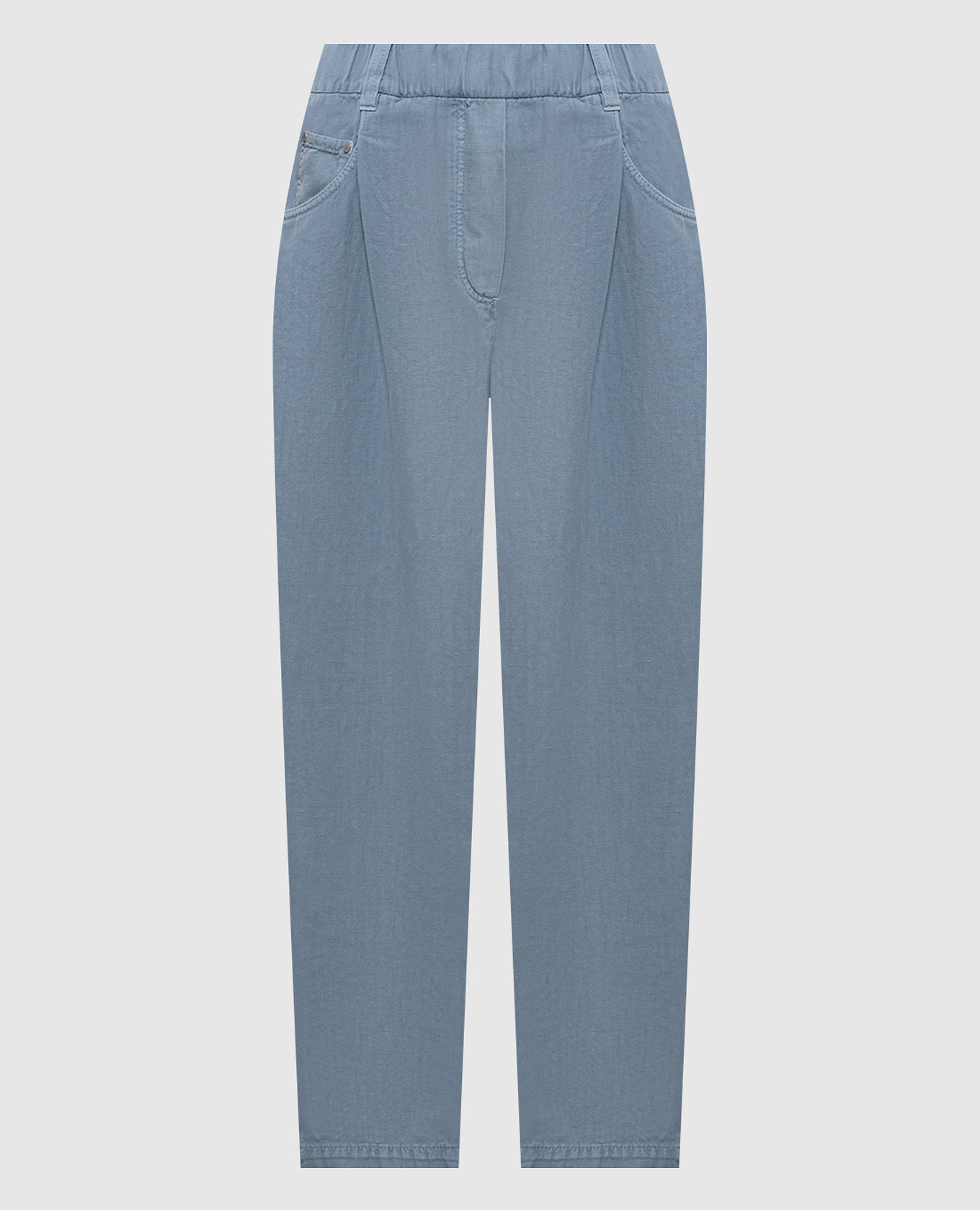 Blue linen jeans with logo patch