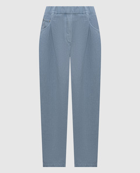 Brunello Cucinelli Blue linen jeans with logo patch ML996P5566