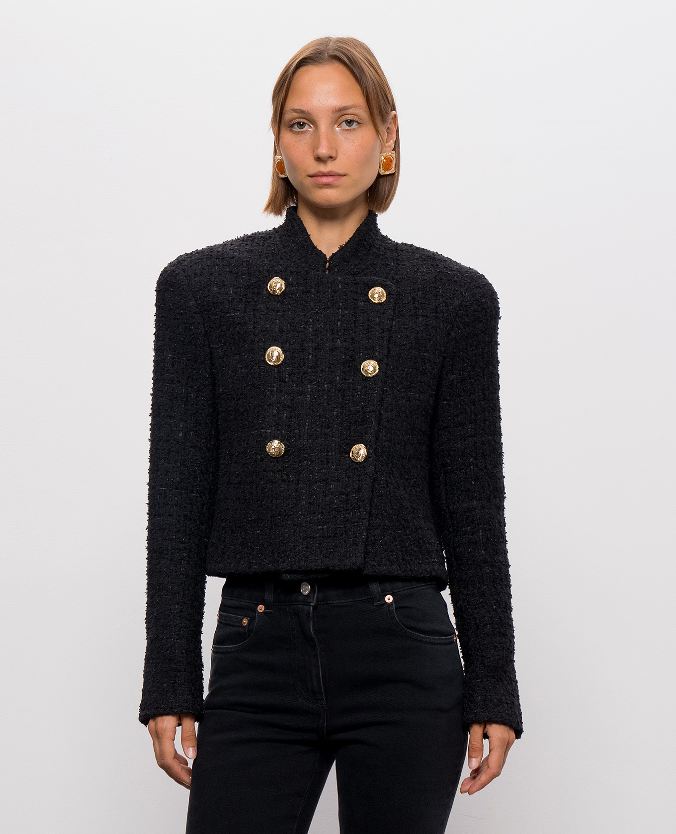Black double-breasted tweed jacket Balmain 3
