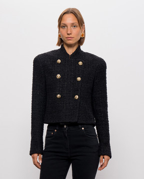 Balmain Black double-breasted tweed jacket JA0000000061