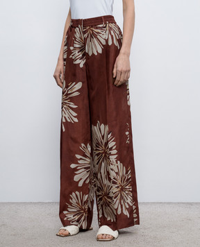 Brunello Cucinelli Brown printed silk pants MQ967P9229