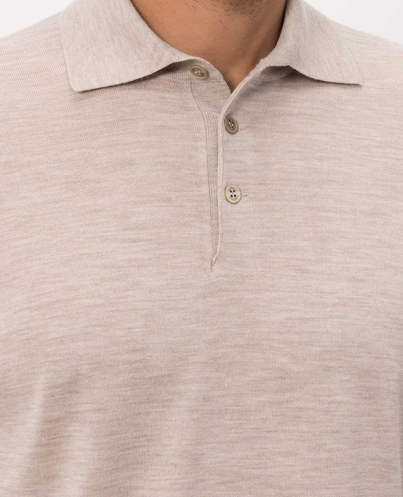 Beige melange polo shirt made of wool and cashmere Brunello Cucinelli 5