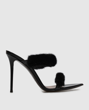 Giuseppe Zanotti LIZZIE black leather mules with mink fur I600024
