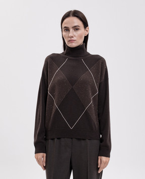 Peserico Brown wool, silk and cashmere sweater with monil chain S99537F12F9283