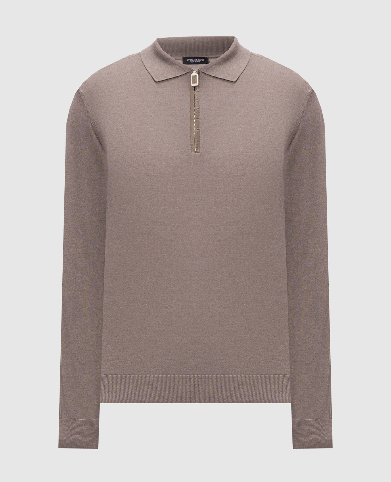 Gray wool and silk polo shirt
