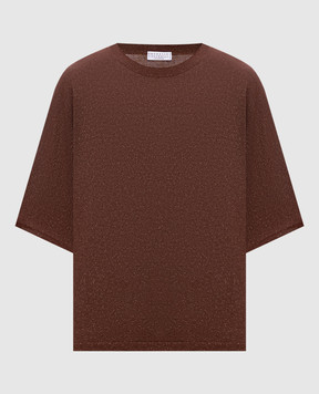 Brunello Cucinelli Brown cashmere and silk lurex t-shirt M41835700P
