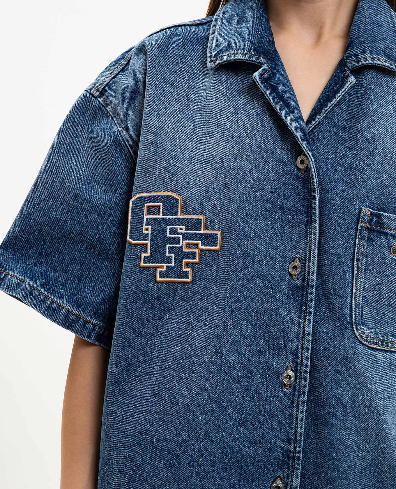 Blue denim shirt dress with logo embroidery Off-White 5