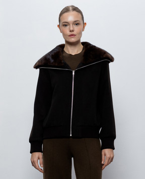 Yves Salomon Brown wool and cashmere jacket with mink fur 26WYV05660CAVI
