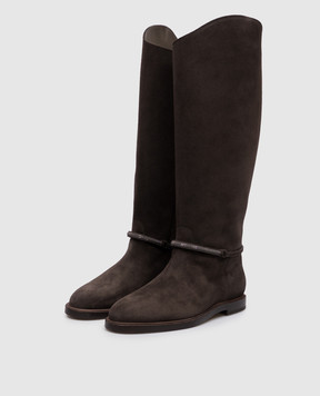 Brunello Cucinelli Dark brown suede riding boots with monil chain MZSFC3316P