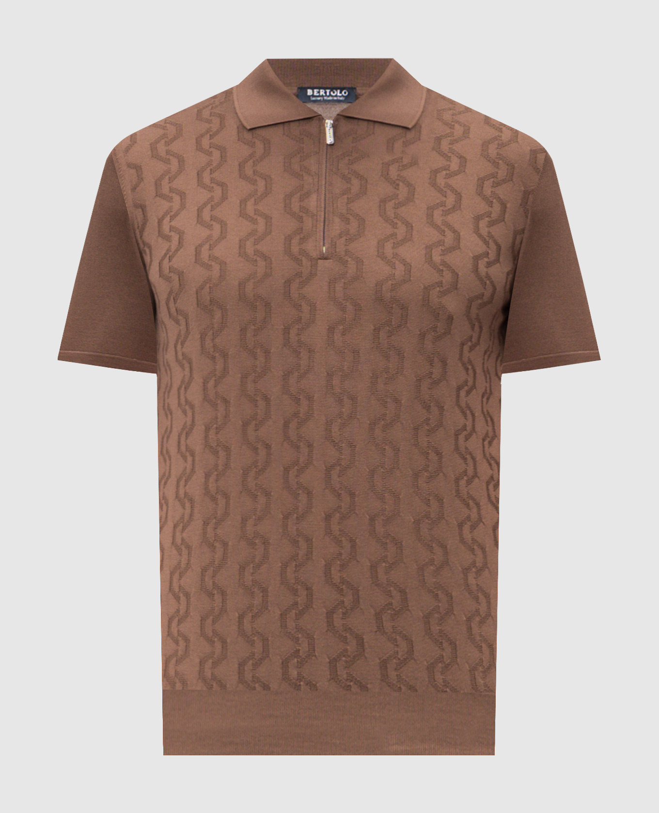 Brown patterned silk polo shirt