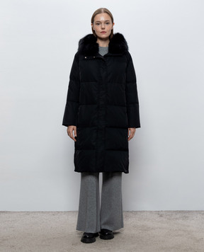 Yves Salomon Army Black down jacket with fox fur 27WFM01308DOTM