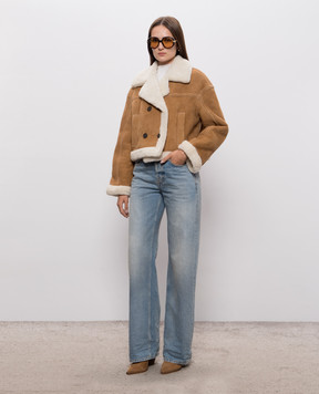 Be Florence Brown cropped double-breasted sheepskin coat BE2683