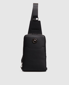 Stefano Ricci Black leather sling bag with textured emblem ND219GUMR