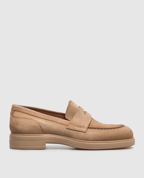 Santoni Brown suede loafers WUYW72448PKVNHSY