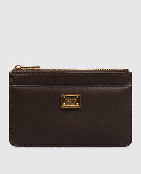 Dolce&Gabbana Brown leather cardholder with logo plate BI1261A9S25