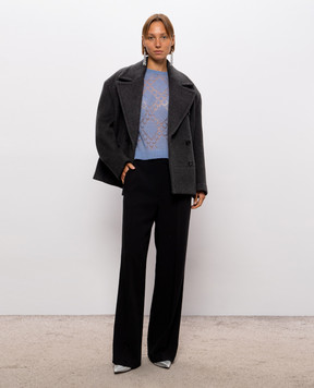 Twinset Gray double-breasted coat with wool 262TT2471
