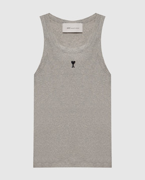 Ami Paris Grey ribbed T-shirt with embroidered emblem FTP811JE0117