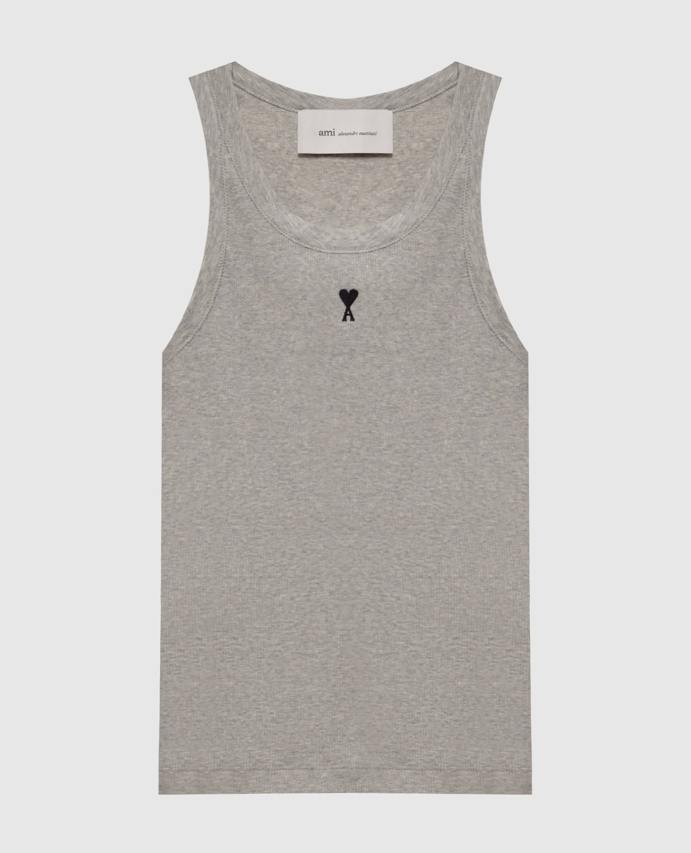 Grey ribbed T-shirt with embroidered emblem