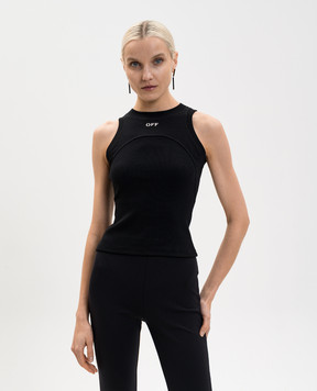 Off-White Black ribbed T-shirt with OFF logo embroidery 2AD236C99JER001