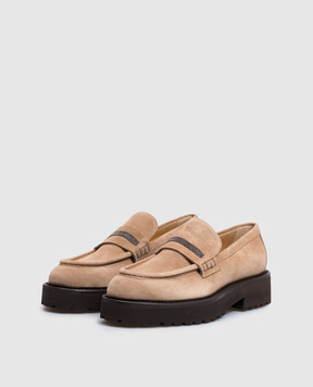 Doucal's Brown suede loafers with monil chain DD8741PHILUF252