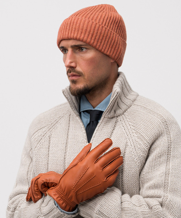 Brunello Cucinelli - Orange ribbed cashmere hat M2293900 - shop