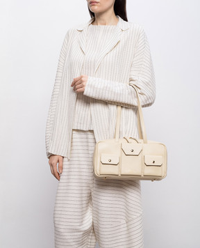Christian Villa Beige leather tote bag with logo print 06497