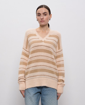 Twinset Beige striped alpaca pullover 252TT3072