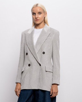 Brunello Cucinelli Gray double-breasted corduroy jacket with lurex MG5687369