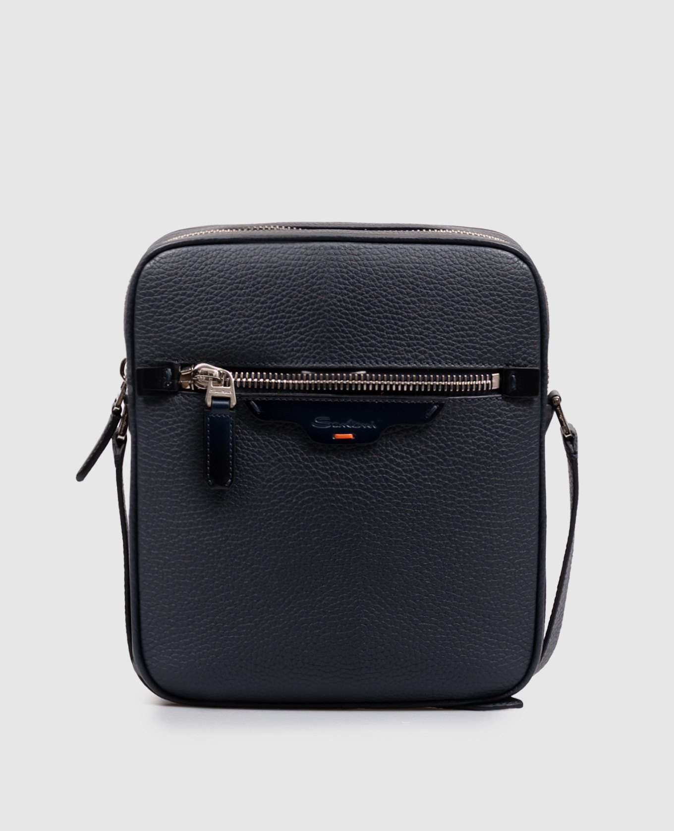 Blue leather bag with logo