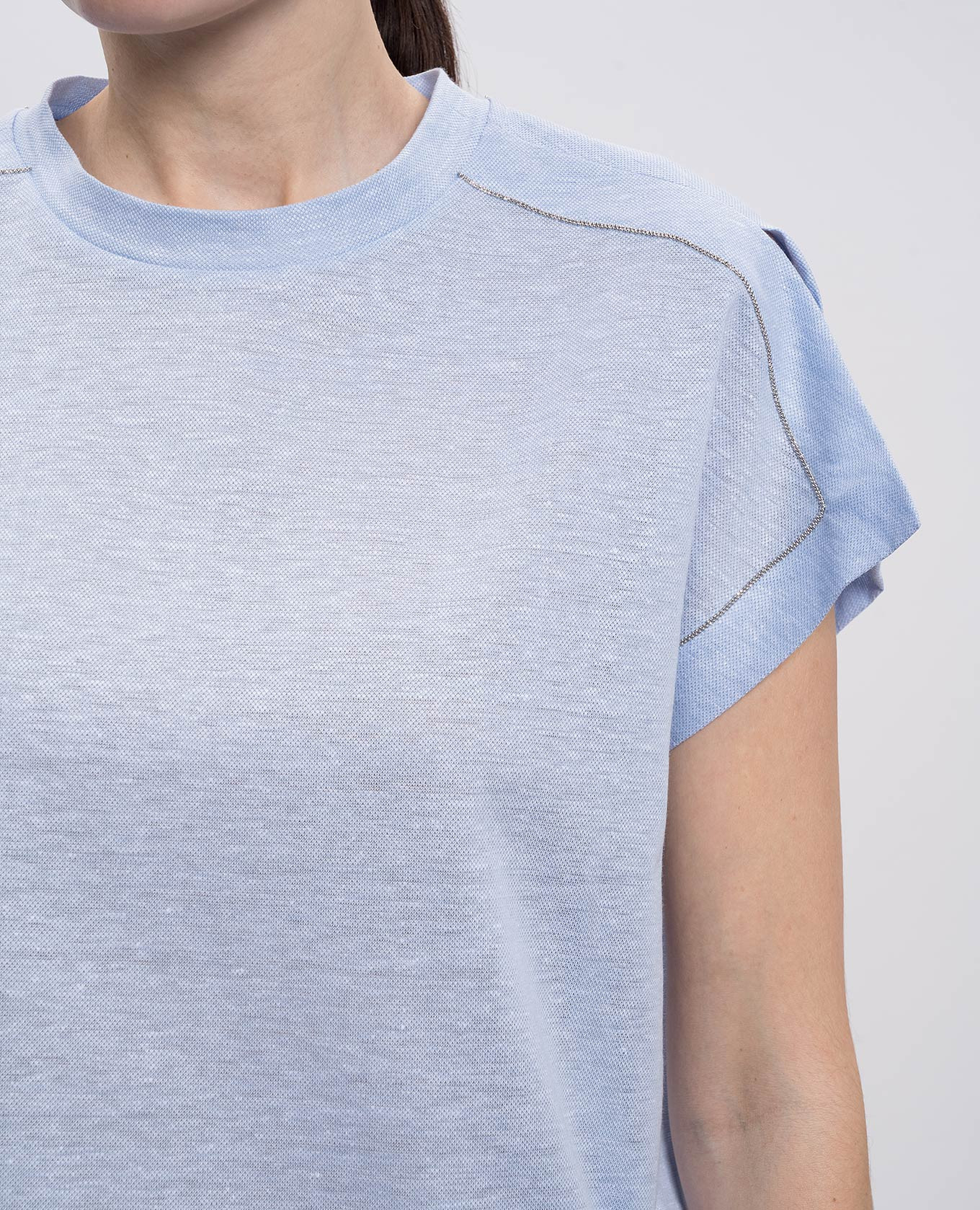 Blue linen t-shirt with monil chain Peserico 5