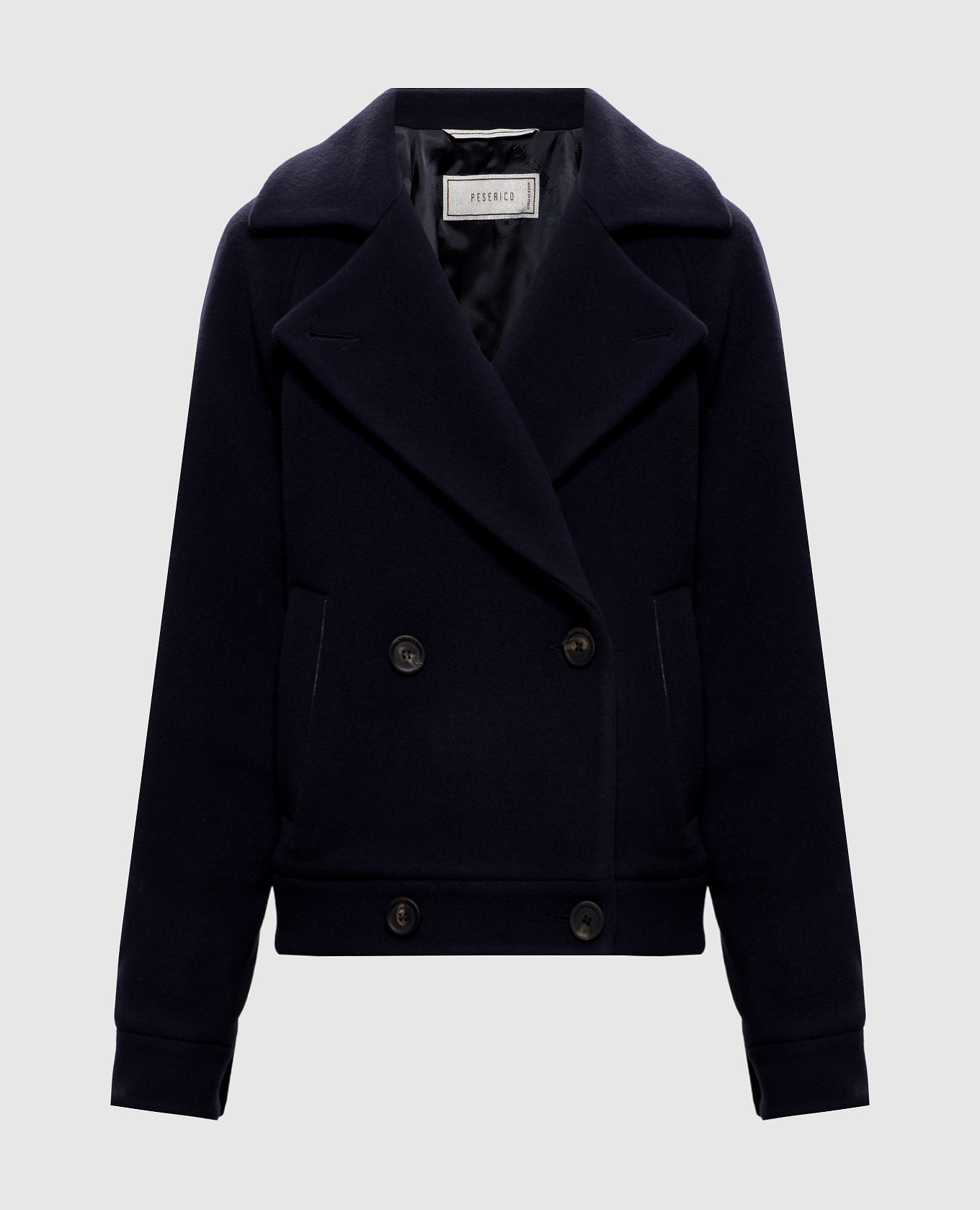 Blue cropped double-breasted coat with wool and cashmere