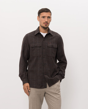 ISAIA Brown wool and cashmere check shirt OSH00998158