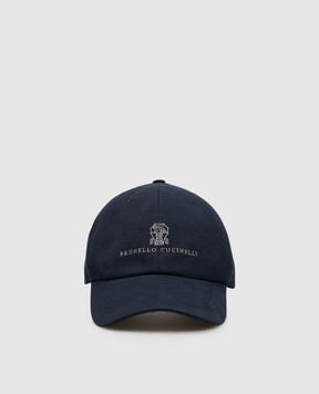 Brunello Cucinelli Blue cap with logo embroidery M252D9850