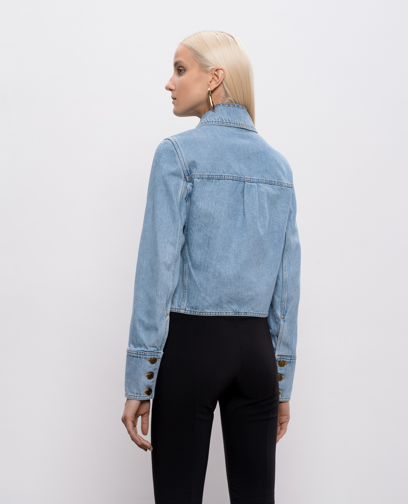 Blue cropped denim jacket Balmain 4